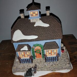 Department 56 Blue Holiday Village House with Brown Roof